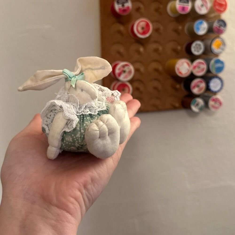 Vintage Handmade Easter Bunny Rabbit Pin Cushion Doll Cottagecore